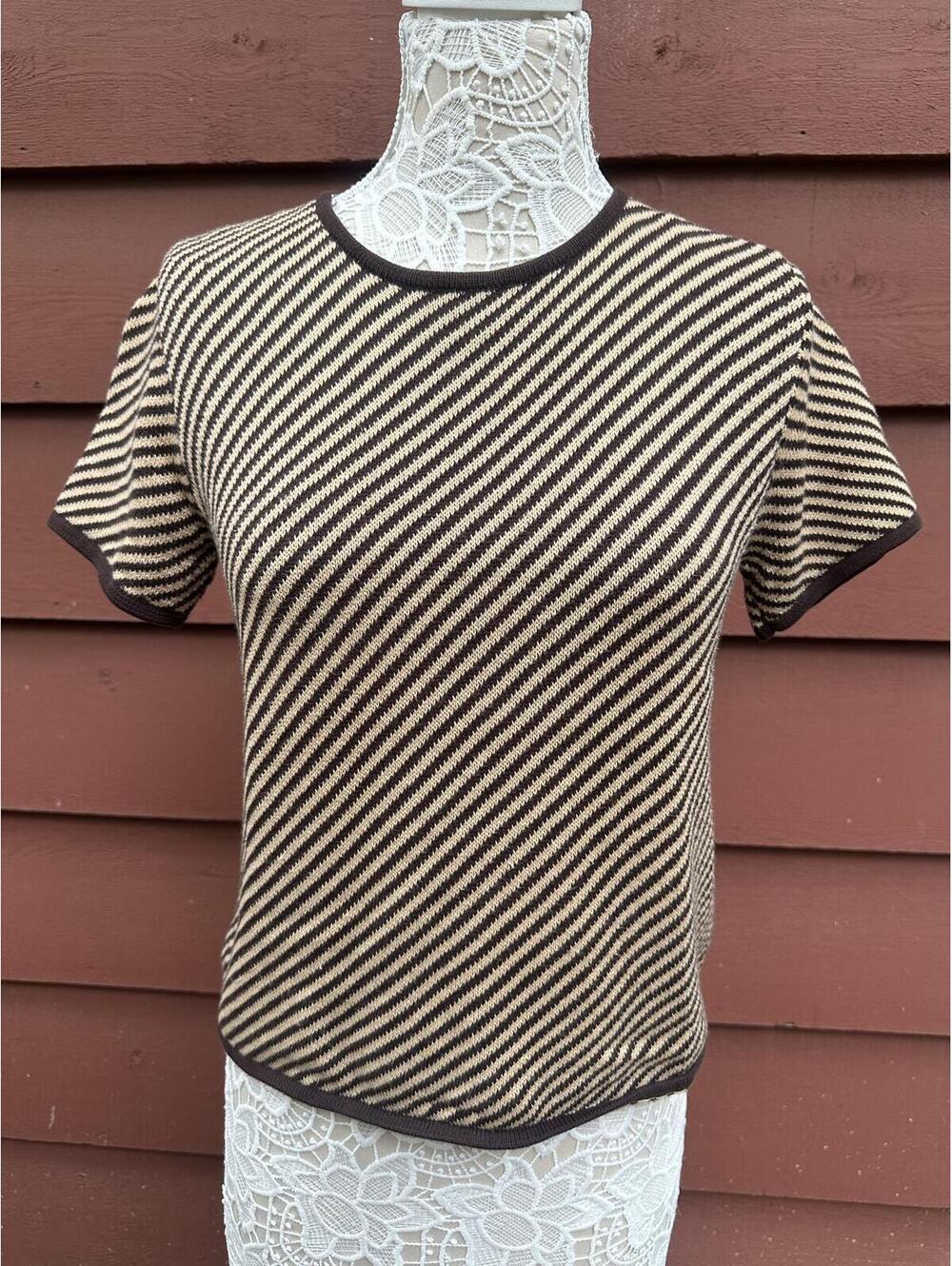 Petite‎ Sophisticate Beige and Black Striped Knit Top